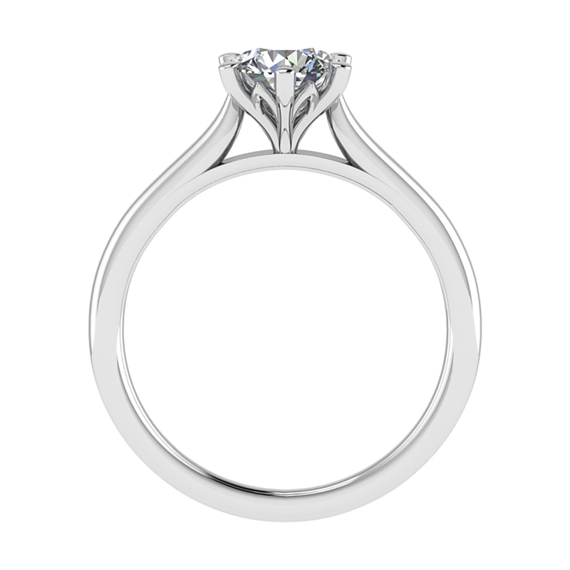 Förlovningsring Roshi i vitguld med diamant, tulpanfattning med smalt band och sex klor från Badrion - sidovy med tulpanfattning